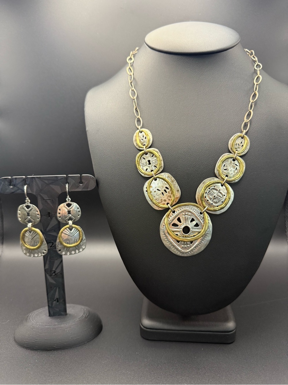 Silpada N2861 Sterling Silver & Brass Statement Necklace & Earrings Set